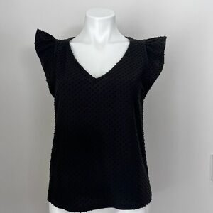 J.Crew Factory Black Dotted Ruffle Sleeve Blouse Tank